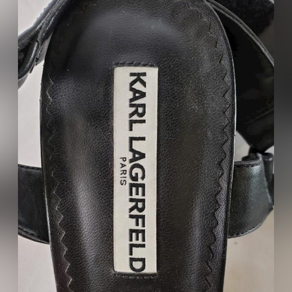 KARL LAGERFELD BLACK LEATHER SANDALS SIZE 11 - Picture 5 of 5
